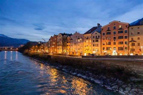 Premium Photo Panorama Night View Of Colorful Buildings Across From