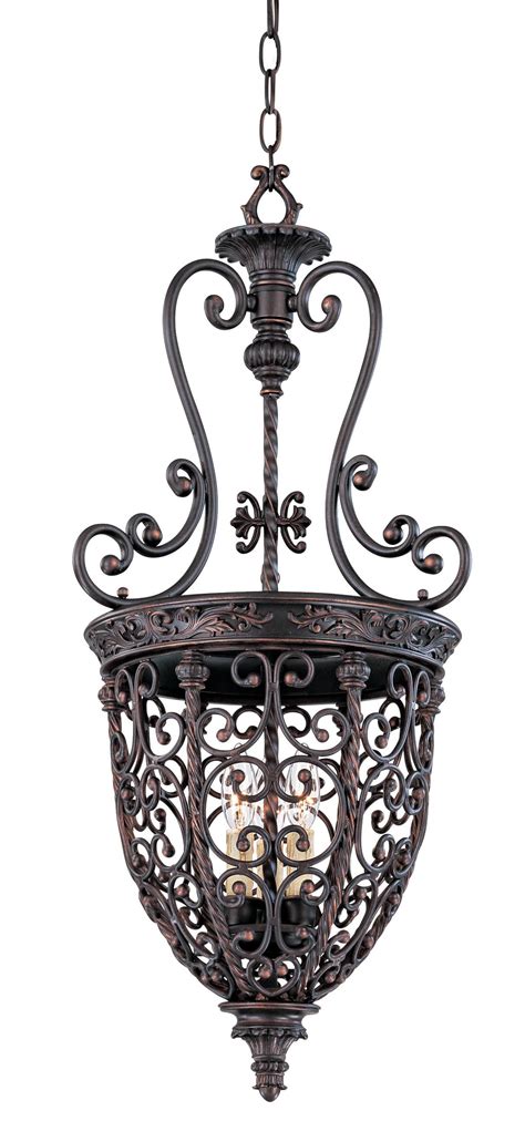 Open Scroll Cage Rubbed Bronze Finish Foyer Chandelier