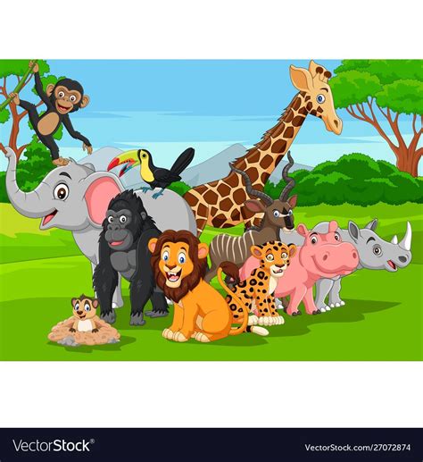 Cartoon Wild Animals In The Jungle