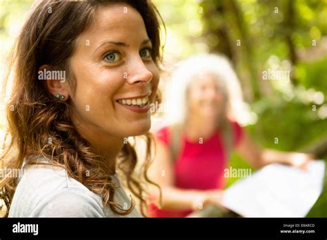 Side View Of Woman With Wide Smile Stock Photo Alamy