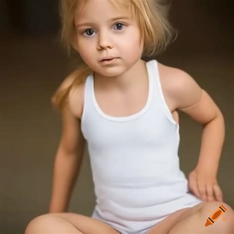 cute small girl in a white tanktop laying full body