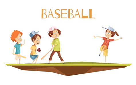 Cartoon Kids Playing Baseball
