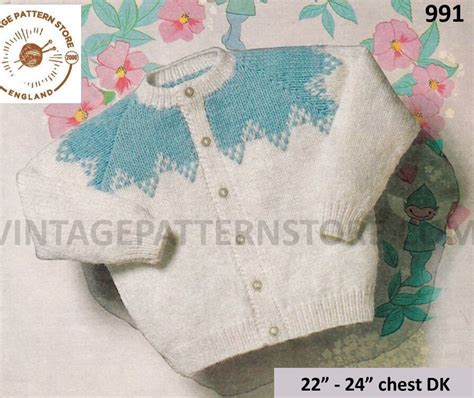 Baby Babies Toddlers 60s Vintage Dk Fair Isle Yoke Yoked Round Neck