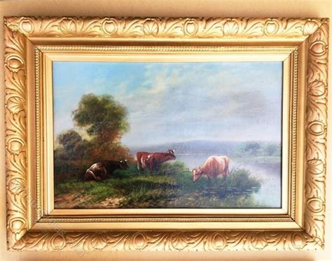 Antiques Atlas Landscape Oil Painting Of Cattle Watering C1910