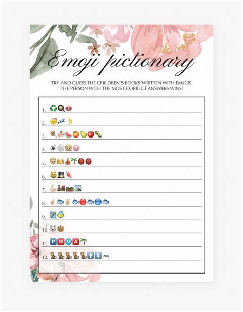 Simple Emoji Pictionary Baby Shower Game Printable And Virtual