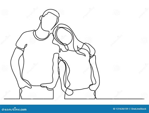 Loving Couple Embracing Continuous Line Drawing Cartoon Vector