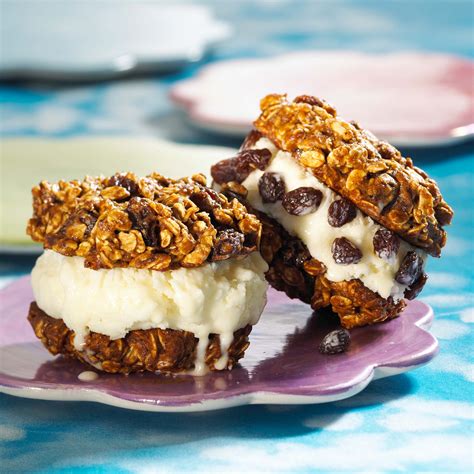 Cookie lovers, you're in for a treat. Chewy Raisin Oatmeal Cookie Ice Cream Sandwiches ...