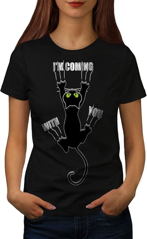 Wellcoda Attached Cute Funny Cat Womens T Shirt Fun Casual Design
