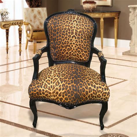 Baroque Armchair Of Louis Xv Leopard Fabric And Lacquered Black Wood