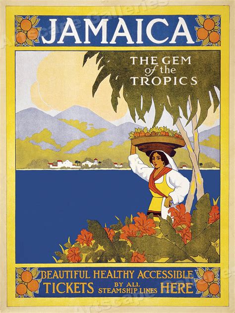 1910 Visit Jamaica Caribbean Vintage Style Travel Poster