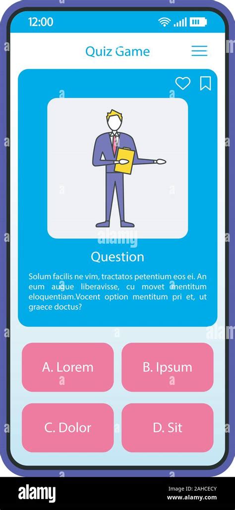 Quiz Game App Smartphone Interface Vector Template Mobile Page Blue