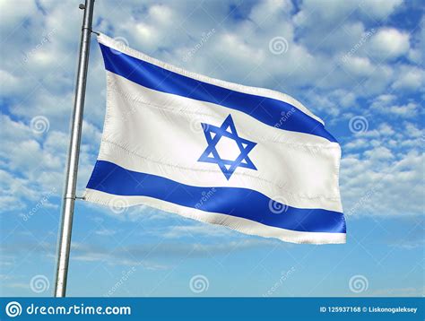 Israel Flag Waving With Sky On Background Realistic 3d Illustration