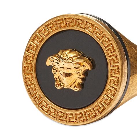Versace Medusa Head Signet Ring Black And Gold End Es