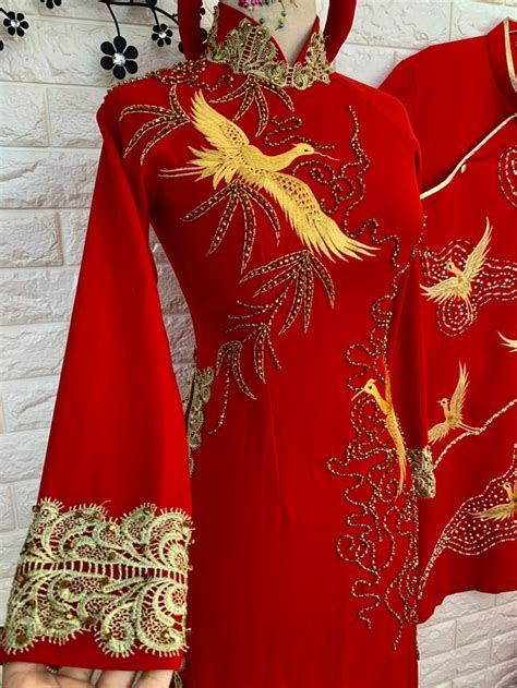 Traditional Red Or Pink Vietnamese Wedding Ao Dai In Chiffon With
