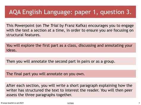 Aqa Gcse English Language Paper 1 Exam Practice Teachit