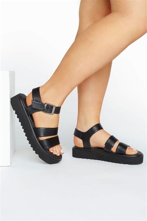 Limited Collection Black Chunky Strap Sandal In Extra Wide Fit Yours Clothing