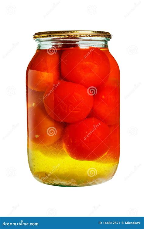 Pickled Tomatoes In A Glass Jar Isolated Stock Image Image Of Crop