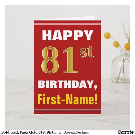 Bold Red Faux Gold 81st Birthday W Name Card Zazzle Name Cards