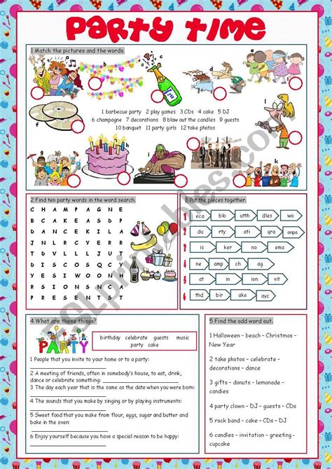 Party Time Vocabulary Exercises Esl Worksheet By Kissnetothedit