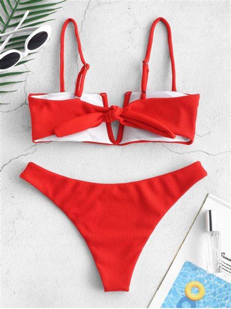 Knot V Wired Ribbed Bikini Set Bee Yellow Black Lava Red White In 2019