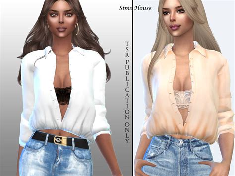 The Sims Resource Womens Long Sleeve Unbuttoned Shirt