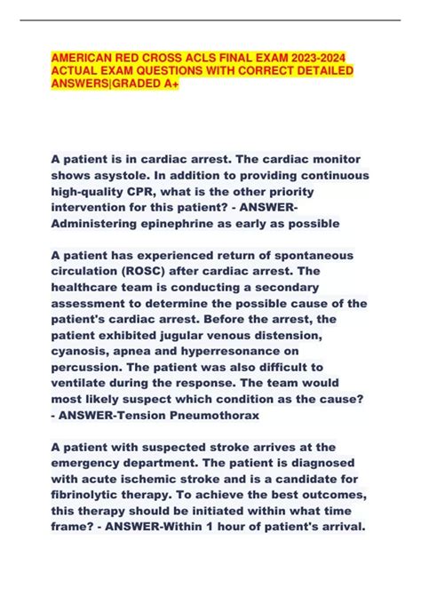 AMERICAN RED CROSS ACLS FINAL EXAM ACTUAL EXAM QUESTIONS WITH CORRECT