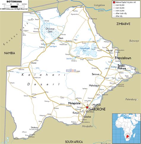 Physical Map Of Botswana