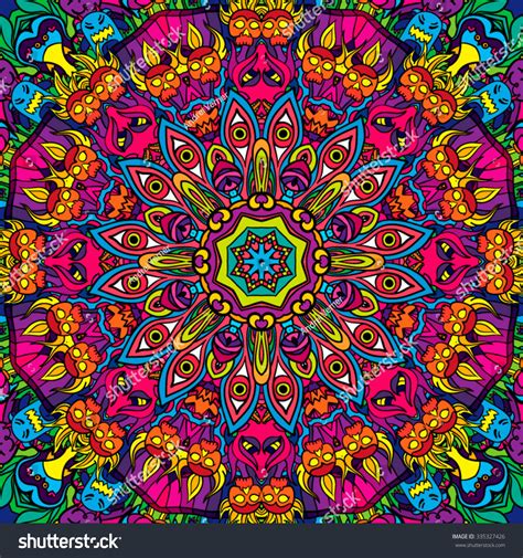 60s Hippie Psychedelic Art Seamless Pattern Stock Vector 335327426