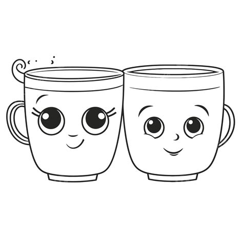 Two Cute Coffee Cups Outline Sketch Drawing Vector Cups Drawing Cups