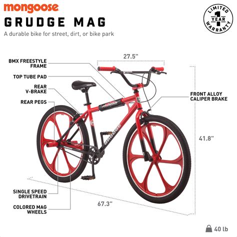 Buy Mongoose 26 In Grudge Mag Bmx Freestyle Bike Single Speed Red