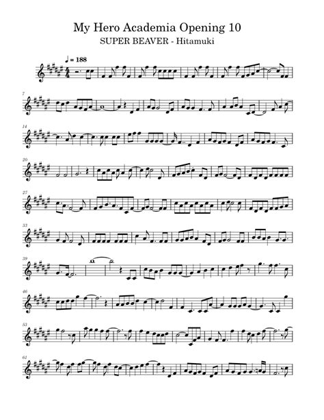 My Hero Academia Opening 10 Sheet Music For Flute Solo