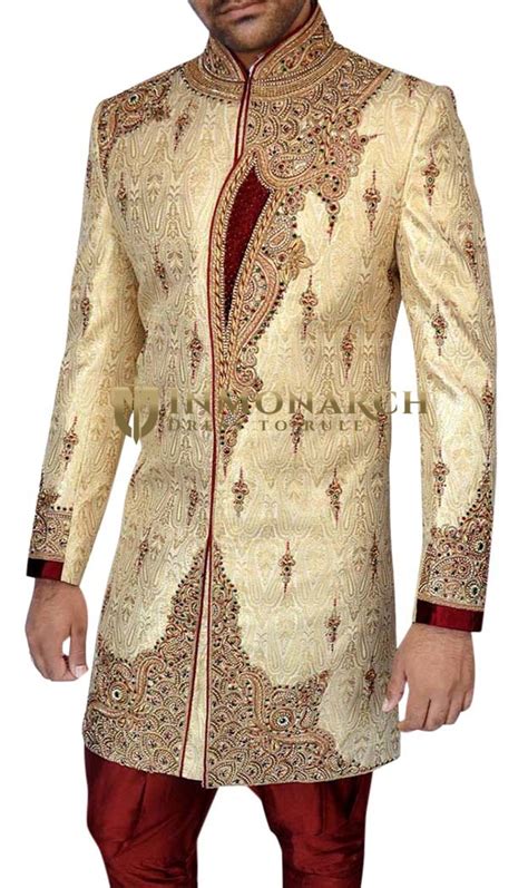 Sherwani For Men Wedding Golden Indo Western Sherwani Embroidered