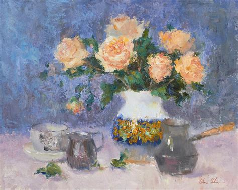 Nicole Lamothe Sunny Yellow Roses Oil Painting For Sale At 1stdibs