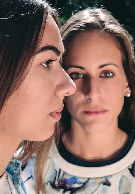 Two Serious Women With Focus On Profile Woman Stock Image Image Of