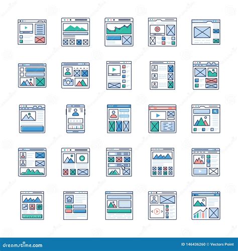 Site Flow Wire Frame Ui Kits Flat Icons Pack Stock Vector