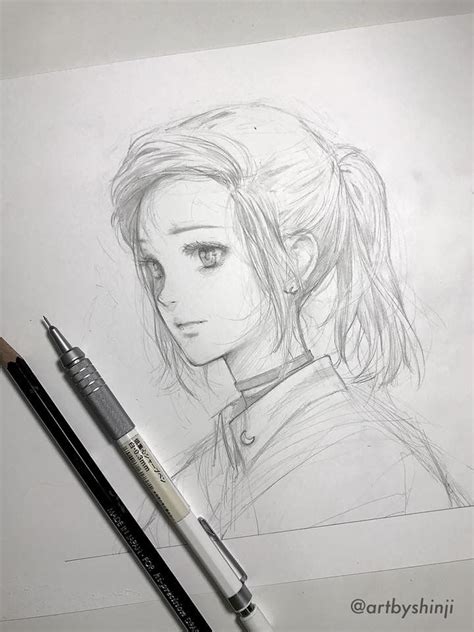 Realistic Anime Girl Pencil Drawing