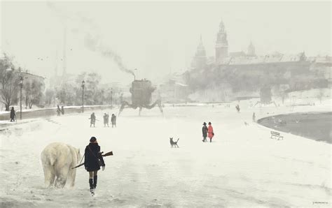 Winter Polar Bears Snow 1080p Painting Jakub Różalski Futuristic