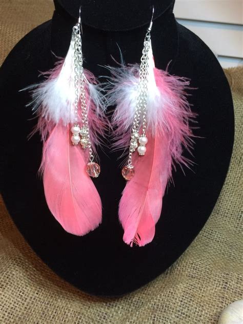 Pink Feather Earrings Dangle Earrings Feather Jewelry Large Earrings Pink Jewellery