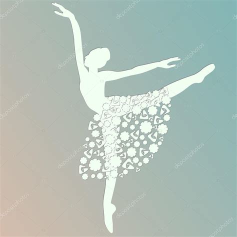 Ballerina Dancing White Silhouette Isolated Vector Floral Skirt Cut