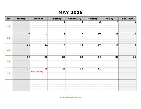Islamic calendar (hijri) for year 2021 ce, based on the global crescent moon sighting probability. Free Download Printable May 2018 Calendar, large box grid ...
