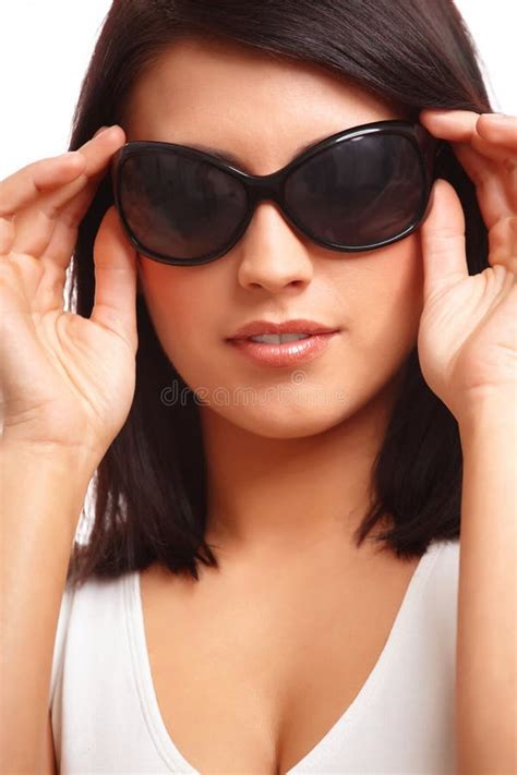 Attractive Hispanic Woman Wearing Sunglasses Stock Image Image Of