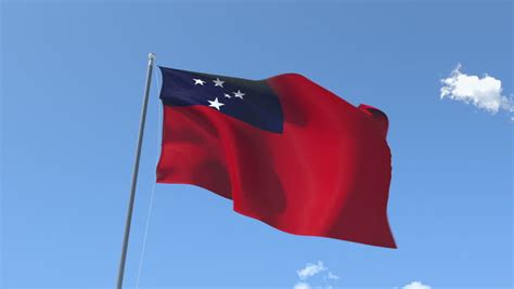 Western Samoa Flag Waving Sky Background Seamless Loop Stock Footage