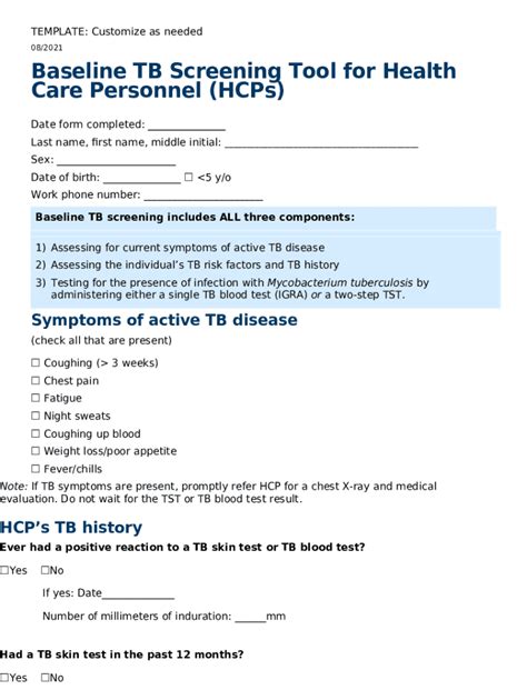 Facility Tuberculosis Tb Risk Assessment Worksheet Doc Template