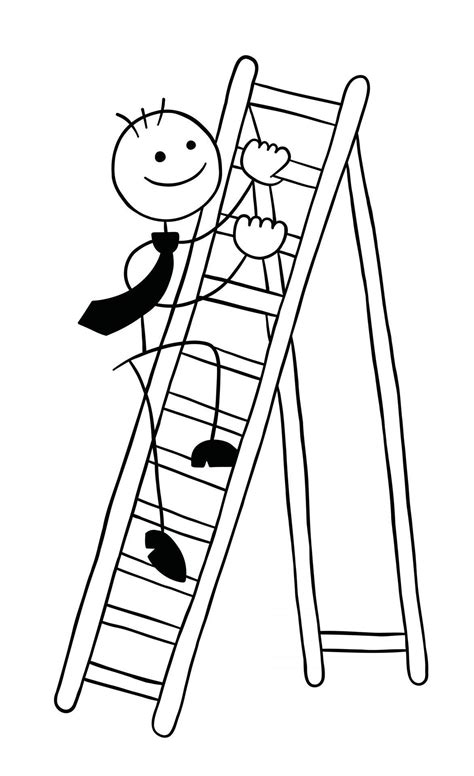 Stickman Businessman Character Climbing The Wooden Ladder Vector
