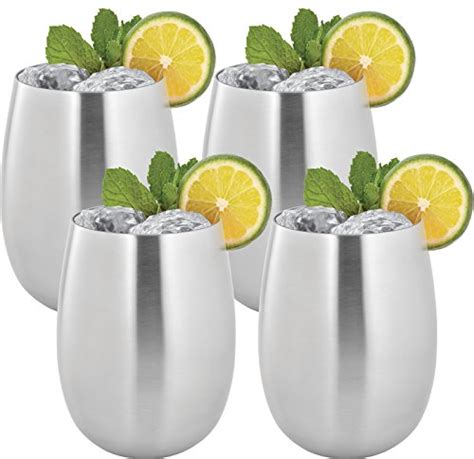 finedine unbreakable stemless stainless steel wine cups set of 4 shatterproof impact resistant