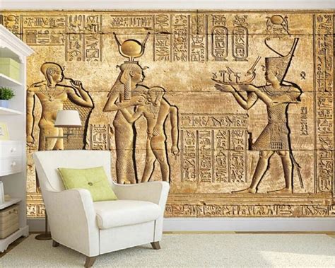 Custom Silk Material Wallpaper Hd Egyptian Reliefs Mural Mythology Pharaoh Tv Background Wall 3d