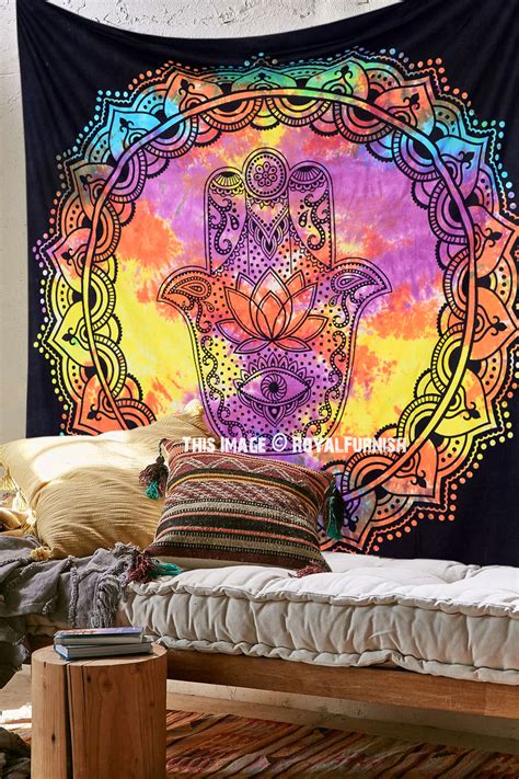 Queen Multicolor Rangoli Psychedelic Hamsa Hand Tapestry
