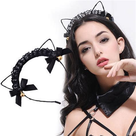 1pc Lace Lovely Bow Lace Cat Ears Bell Headband Cute Cat Cosplay Halloween Costume Sexy