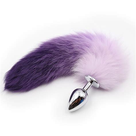 New Arrival Fox Tail Butt Plug Metal Anal Plug 3 Sizes Purple Cat Tails Sex Anal Toy Sex Game