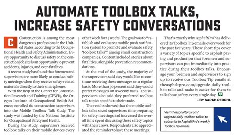 Asphaltpro Magazineautomate Toolbox Talks Increase Safety